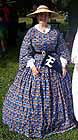 1860 day dress, blue cotton print, reproduction cotton from South Seas Imports, windowpane print